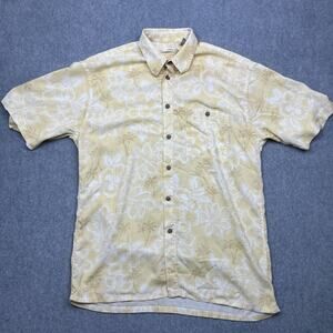 moda‎ campia moda button up shirt yellow floral hawaiian rayon mens medium